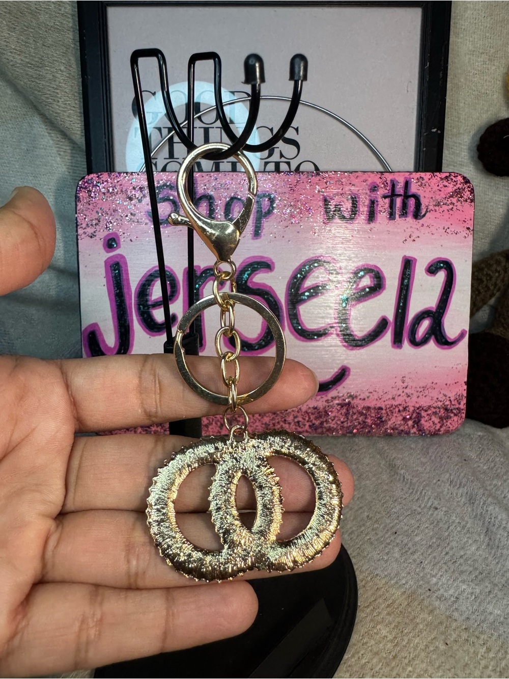 Rhinestone Double Circle Keychain - Picture 2 of 2